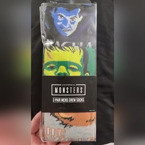 Universal Monsters Men’s Crew Socks 3-Pack — Green, Blue & Peach Designs
